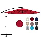 Best Choice Products 10ft Offset Hanging Market Patio Umbrella w/Easy Tilt Adjustment, Polyester Shade, 8 Ribs for Backyard, Poolside, Lawn and Garden - Red