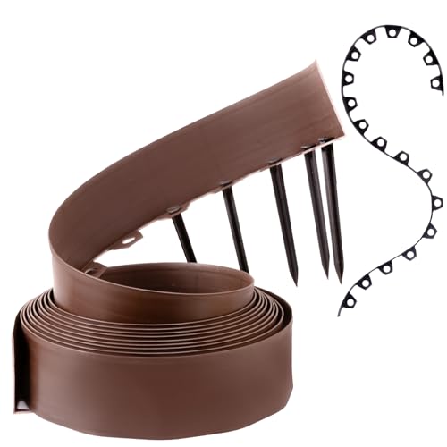 GARDENIX Borde Flexible de plástico para césped, marrón, 10 m, 20 Anclajes, 10 cm de Altura, Resistente a la Intemperie, Borde Redondo, para Jardines y Robot cortacésped