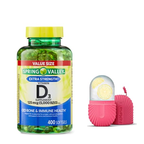 Vitamin D3 Spring Valley Softgels 125 mcg per Softgel 5 000 IU 400 Count and Gift Ice Roller for Face