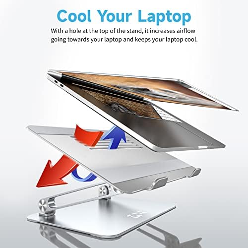 Laptop Stand, Ergonomic Computer Stand EPN Adjustable Portable Laptop Holder with Heat-Vent, Aluminium Alloy Compatible for MacBook Pro/Air, Dell XPS, HP, Samsung Laptops Up to 17 Inch-Silver