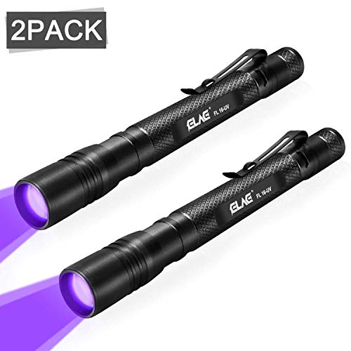 Lampe Poche UV 2 Pièces Lumière Noire 395nm Ultraviolet Lampe de Poche Zoomable, Détecteur Taches d’urine Alimentées par Pile AAA (Paquet de 2, Batterie Non Incluse)