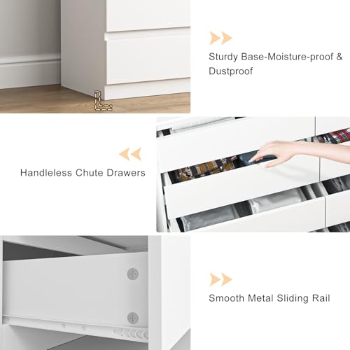 Vibe & Dine 8 Drawer Double Dresser, Modern Chest of Drawers with Wide Storage for Closet, Bedroom, Living Room, White - Image 7