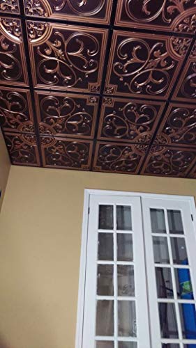 Lilies And Swirls-Faux Tin Ceiling Tile - Antique Copper 25-Pack #TOP7