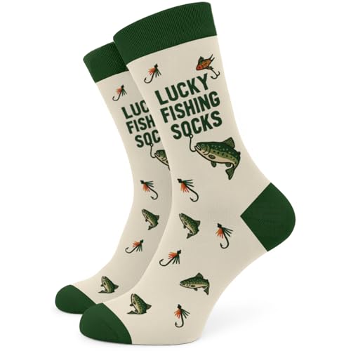 SC Products Lucky Fishing Socks | Size 6-12 Cotton Novelty Socks Funny Fishing Gifts for Men UK | Fisherman Angling Gift for Dad Grandad | Funny Stocking Fillers for Men who Love to Fish