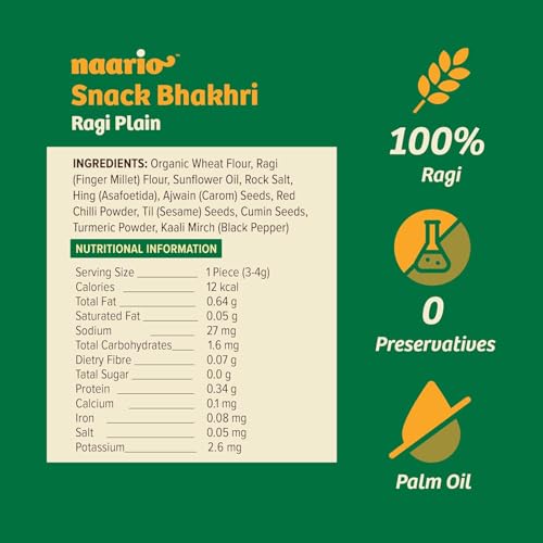 Image of NAARIO Plain Ragi Crackers Snack | Whole Wheat, No Maida, High Fibre, 12-Calorie Crisp, With Organic Spices |Perfect for Guilt-Free Munching | 100g Pack of 4