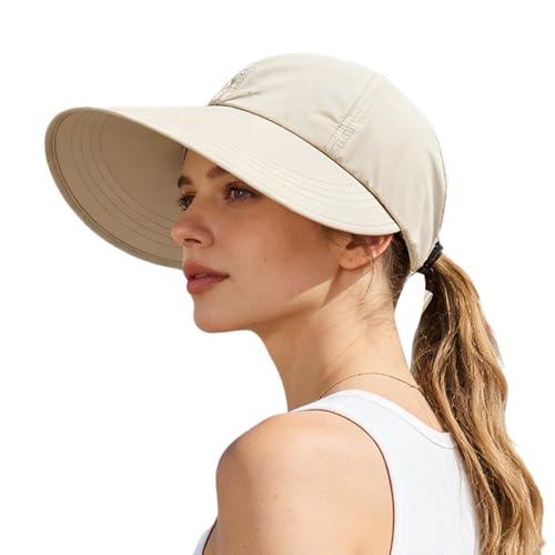 Quick-Drying Wide Brim Baseball Cap for Women UV Protection Beige