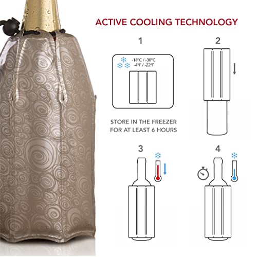 Vacu Vin Active Cooler Champagne Chiller - Reusable, Flexible Wine Bottle Cooler - Platinum, Gold - Champagne Cooler Sleeve For Standard Size Bottles - Insulated Champagne Bottle Chiller To Keep Cold #TOP2