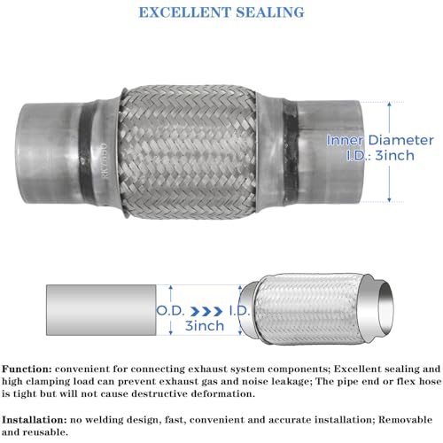 Image of Exhaust Flex Pipe 3 inchx6 inch Heavy Duty Stainless 10 inch OL 2 Pack