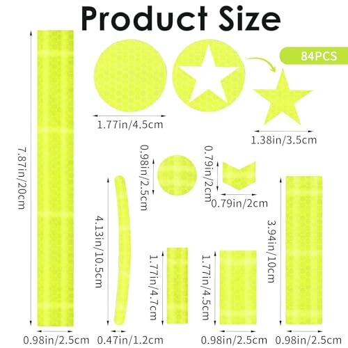 84 Stück Selbstklebend Leuchtaufkleber, Fahrrad Felgen Aufkleber Reflektoren Sticker Reflektierende Aufkleber, Reflektoren Fahrrad Sticker mit Verschiedenen Formen für Fahrrads Motorräder Kinderwagen