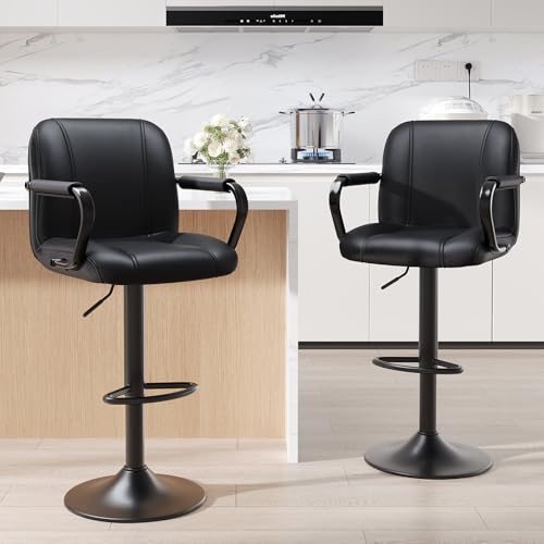 10 Best High Chair for Kitchen Island: Top Stylish and Adjustable Picks 2 Set of 2 Modern Bar Stools with Backs - Adjustable High Chairs for Kitchen Island, Barstools for Home Bar, Island Stools, Sillas Altas para Barra de Cocina, Black PU Leather