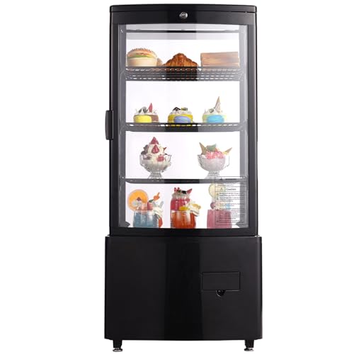 Happybuy 3 Cu.Ft. Refrigerated Display Case, 3-Tier Countertop Pastry Display with LED Lighting, TURBO Cooling, Frost-Free Air-Cooling, Locked Door for Bakery