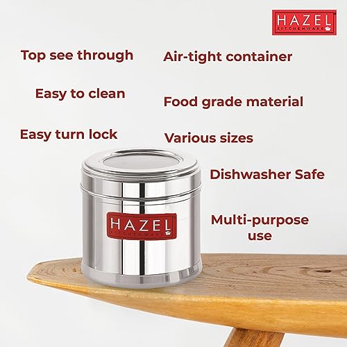 Image of HAZEL Masala Box for Kitchen with Airtight Lid | Stainless Steel Top See Through Storage Containers for Kitchen Air tight, 450 ML, Set of 2