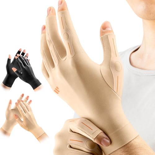 WHCOOL 指サポーター 【医用級勾配着圧】 着圧手袋 指強化 関節腱鞘 負担軽減 もう朝のこわばりを心配ない 防臭 抗菌 吸汗速乾 滑り止め ゲーミング手袋 薄型 防寒グローブ 男女兼用 スマホ操作 肌色 Mサイズのサムネイル
