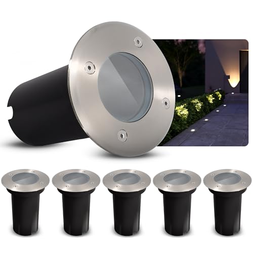 SSC-LUXon 6er Set Bodeneinbaustrahler KALPA silber 230V IP67 regenfest, trittfest & oxidationsbeständig – Hervorragend für Einfahrten, Veranden & Gärten