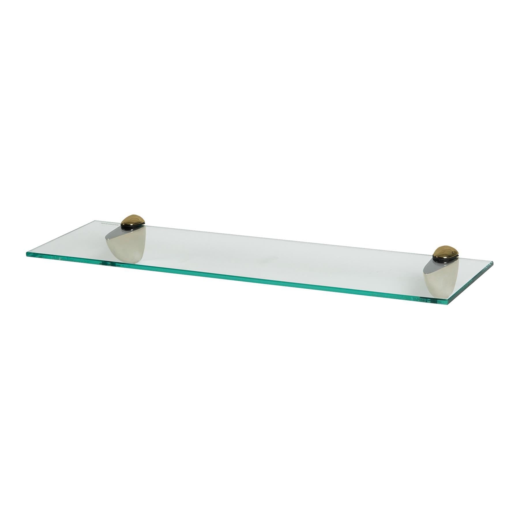 Harbour Housewares Floating Glass Bathroom Shelf - 60cm - Clear/Gold - 1x Wall-Mounted Kitchen Bedroom Shower Room Décor Caddy Towel Storage Organiser Shelving Rack with Brackets