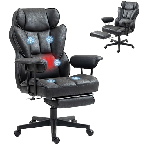 Image of HOMCOM Massage Executive Office Chair with 6 Vibration Points, 400LBS Heated Big and Tall Office Chair with Foot Rest and Lumbar Support, Microfiber Reclining Computer Desk Chair, Black