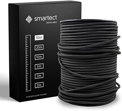 smartect Braided Cable - Black - 5 Metres - 3 Core Electrical Cable (3 x 0.75mm²) - Vintage Electrical Wire for Your DIY Project
