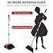 NACENA Broom and Dustpan Set, 52-in Long Adjustable Handle Broom Dustpan Combo with Dustpan Teeth to Automatically Clean Hair Suitable for Home Kitchen Office Hall Floor（Black&Red）