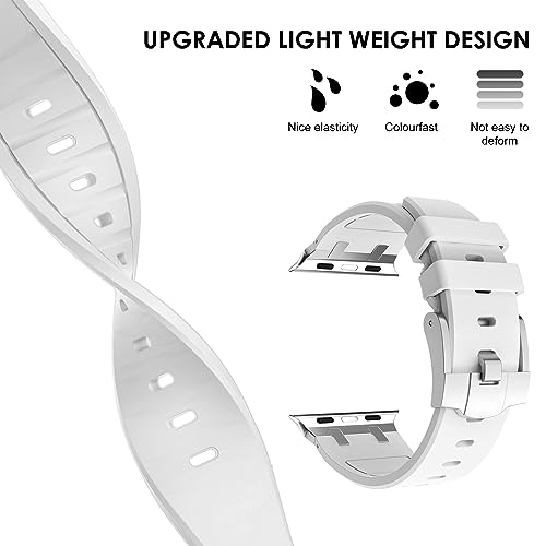 NewWays Silicone Strap Compatible with Apple Watch 42mm(Series 11/10) 41mm 40mm 38mm,Metal Connector Sport Straps Replacement Band for iWatch Series 11 10 9 8 7 6 SE 5 4 3 2 1,White/Silver Connector - Image 3