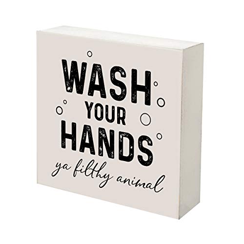 LifeSong Milestones Cute Farmhouse Bathroom Signs Rustic Wooden Box Sign-Bath Signs for Bathroom Decor Funny Quotes for Men Women-Modern Bathroom Wall Art Hanging Decorations Wash Your Hands(White)