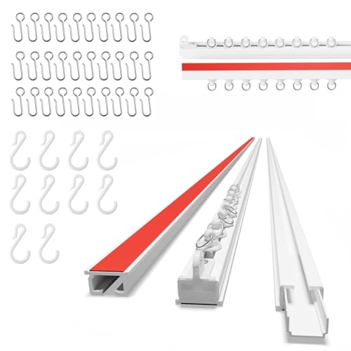 AJAZZ Self Adhesive Ceiling Curtain Track Ceiling Mount Track for Curtains (10.9FT 3.32M White) for Smooth Wall - No Drill Screws Adhesive Curtain Rod (Non-Flexible)