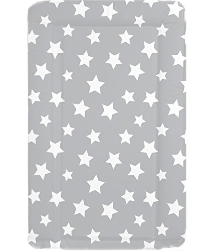 Deluxe Unisex Baby Waterproof Wipeable Changing Mat with Raised Edges - Grey with White Stars