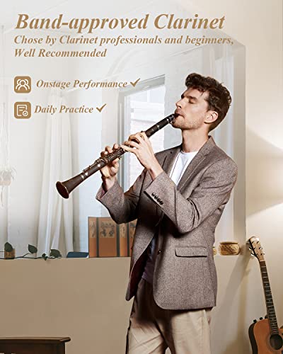 Eastar B Flat Clarinet For Intermediate Beginners, Upgraded Ebonite Bb Clarinet Silver-Plated With 2 Barrels, 4C Mouthpiece, Hard Case, Cleaning Kit, Ecl-400 #TOP4