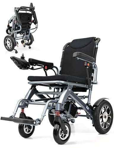 Foldable Electric Wheelchair for Adults,15.5 Miles Range,All Terrain Power Wheelchair,Dual Braking System,Lightweight Folding Mobility Scooter for Indoor & Outdoor Use and Travel by Elderly
