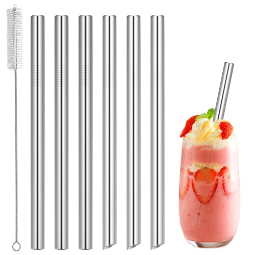 Edelstahl Strohhalme Wiederverwendbar 6 Stück Lange 21.5cm Metallstrohhalme 12mm Trinkhalme Reinigungsbürste für Party Hochzeiten