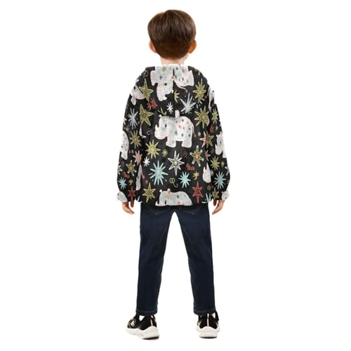 Hippo and Star Pattern Print Toddler Fleece Jacket Girl Boys Hooded Fleece Jacket Coat Warm Outwear Zip-up 3-10T4