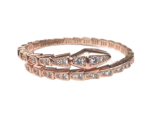 スネークブレスレット・蛇の腕輪・ピンクゴールド・セレブご愛用 ブレスレット ダブルスネーク 輪を咥える 蛇 ヘビ 腕輪 アクセサリー