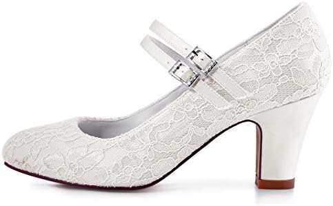 ELEGANTPARK HC1708 Wedding Shoes for Bride Closed Toe Bridal Shoes Block Heel Pumps Women Mary Jane Lace Wedding Shoes Ivory US 6 | Image 1