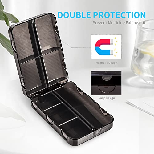 Restree Daily Pill Organizer, Weekly Pill Box, Portable Pill Dispenser, Large Travel Pill Case For Vitamin, Medicine, Fish Oil/Supplements Flip Design 8 Compartments (Black) #TOP1