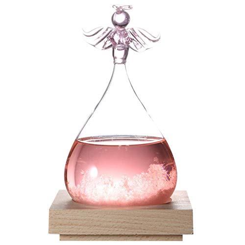 Transparent Waterdrop Storm Glass with Base, Angel Decor Weather Forecast Station Predictor Home Decor Valentine's Day Gift(Pink)