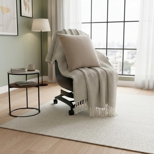 Image of SAJAVAT HOME Soft Cotton 3 Seater Sofa Throw with Cushion Cover | 80x52 Inches (204x132 Cm) | Hand-Knitted Light Fawn & White & Velvet Beige Cushion18x18 for Sofa, Bed, Chair & Travel | Pack of 1