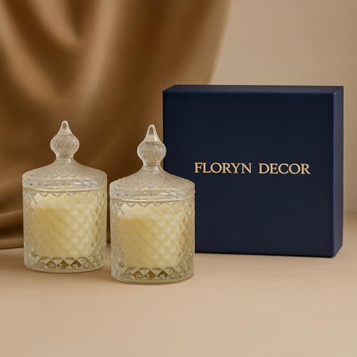 Image of Floryn Decor Crystal Jar Scented Candle Gift Set with Gift Box | Elegant Diamond-Cut Glass with Lid | Luxury Fragrance | Aromatherapy Candles for Home Decor, Gifting & Relaxation (Set of 2)