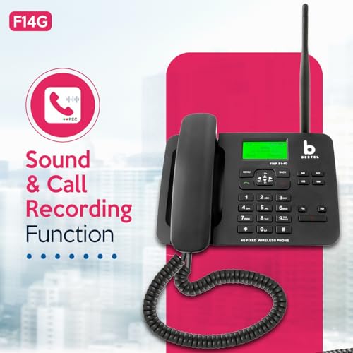 Image of Beetel F1 4G Fixed Cordless Landline Phone,Supports 4G Volte,LCD Display,Speed Dial,Two Way Speaker Phone & Adjustable Volume,Supports Hotline Function,Alarm,4 Direct Memory Keys,MP3 Player,SOS(Black)