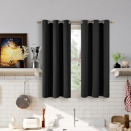 Image of YoungsTex Small Blackout Curtains 45 Inches Long for Kitchen Short Window - Black Thermal Insulated Drapes with Grommet Darkening Privacy for Cafe Bathroom, 2 Panels, 34 x 45 Inch