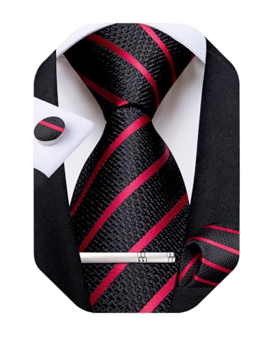 Image of DiBanGu Mens Striped Tie Silk Woven Necktie and Pocket Square Cufflinks Tie Clip Set Wedding Business Formal Gift Tie for Men