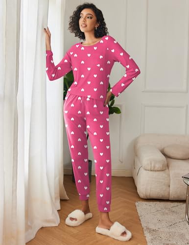 Image of Ekouaer 2 Pack Womens Pajama Sets Long Sleeve Pjs Soft Comfy Lounge Set