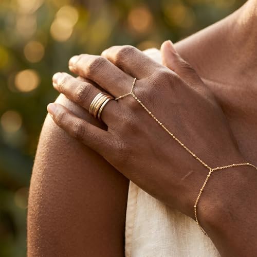 Image of Hand Chain Ring Bracelet for Women Dainty Gold Finger Chain Rhinestone Bracelet Trendy Simple Body Jewelry Gifts