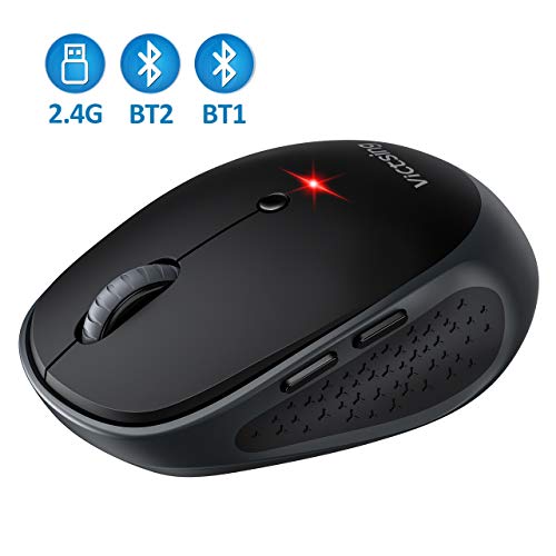 VicTsing Souris Bluetooth Portable Silencieuse PC Multidispositif, Souris sans Fil USB Ordinateur à 6 Boutons pour Mac OS, Windows, Android, 800/1200/1600/2000/2400 dpi, 36 Mois en Veille (Tri-Mode)