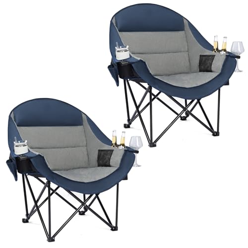 Image of Oversized Camping Chair for Adults 2 Pack - Heavy Duty Outdoor Padded Chair