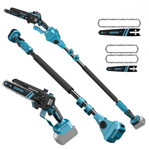 ZUYIYI 3-in-1 Cordless Pole Saw & 6 Inch 8 Inch Mini Chainsaw for Makita 18V Battery(NOT Included) Electric Chain Saw w/Extension Pole 15Ft Max Power Pole Chainsaw for Tree Trimming Wood Cutting