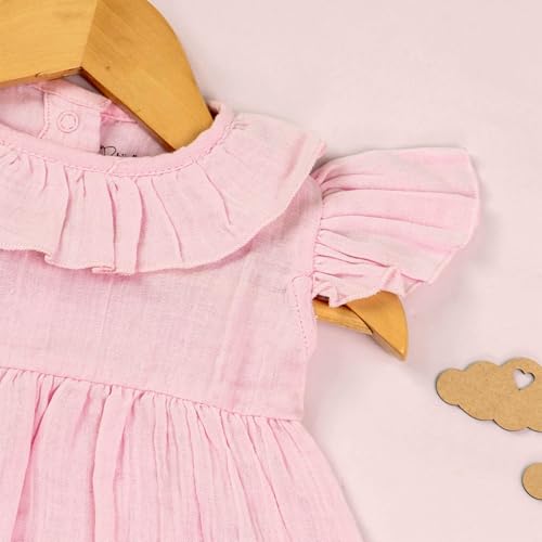 Image of Kidbea Baby Girls' Cotton Dress | Comfortable, Trendy Ruffled Sleeves & Hem, Soft Breathable Fabric for Everyday & Special Occasions
