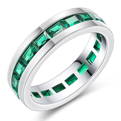 Emerald Ring For Men Eternity Wedding Band 925 Sterling Silver 19 Emerald Cut Gemstone Promise Ring For Him Size 7-14