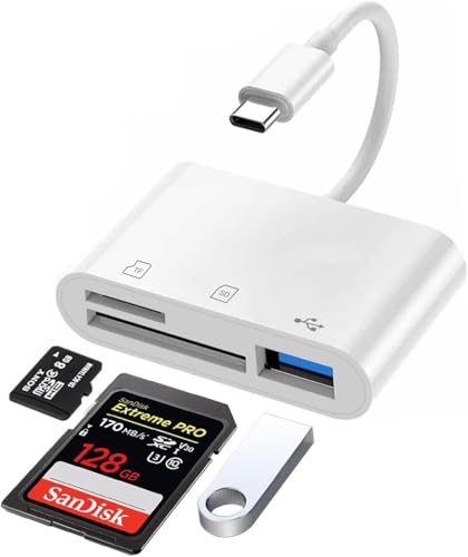 Lecteur De Carte Mémoire USB-C – Compatible SD, Micro SD, SDHC, SDXC | Transfert Jusqu’à 20 Mo/s, Plug & Play | Pour Smartphone 15-17, Mac M1/M2, Galaxy S23/S22/S21, Etc.