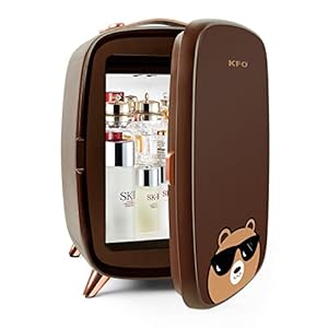 KFO Mini-beautykoelkast, huidverzorgingskoelkast, make-upkoelkast, veilig en stil, bescherm je cosmetica, ideaal geschikt voor slaapkamers, cosmeticaopslag met verstelbare plank, 6 l, bruin