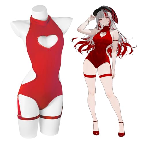 KORURACLUB Womens Black Lingerie Backless Bodysuit Corset Top Sexy Bodysuits Halter Neck Bodysuit Heart Cutout Corset Top (Red L/XL)