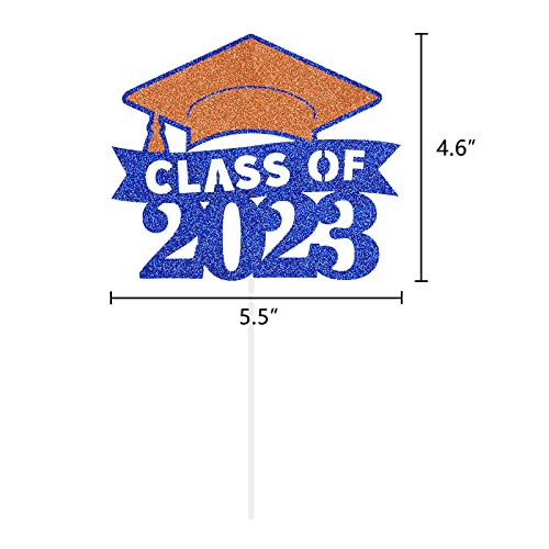 Graduation Cake Topper Congrats Grad Cupcake Toppers Kindergarten High School College University Glitter Decoration Blue Orange #TOP1